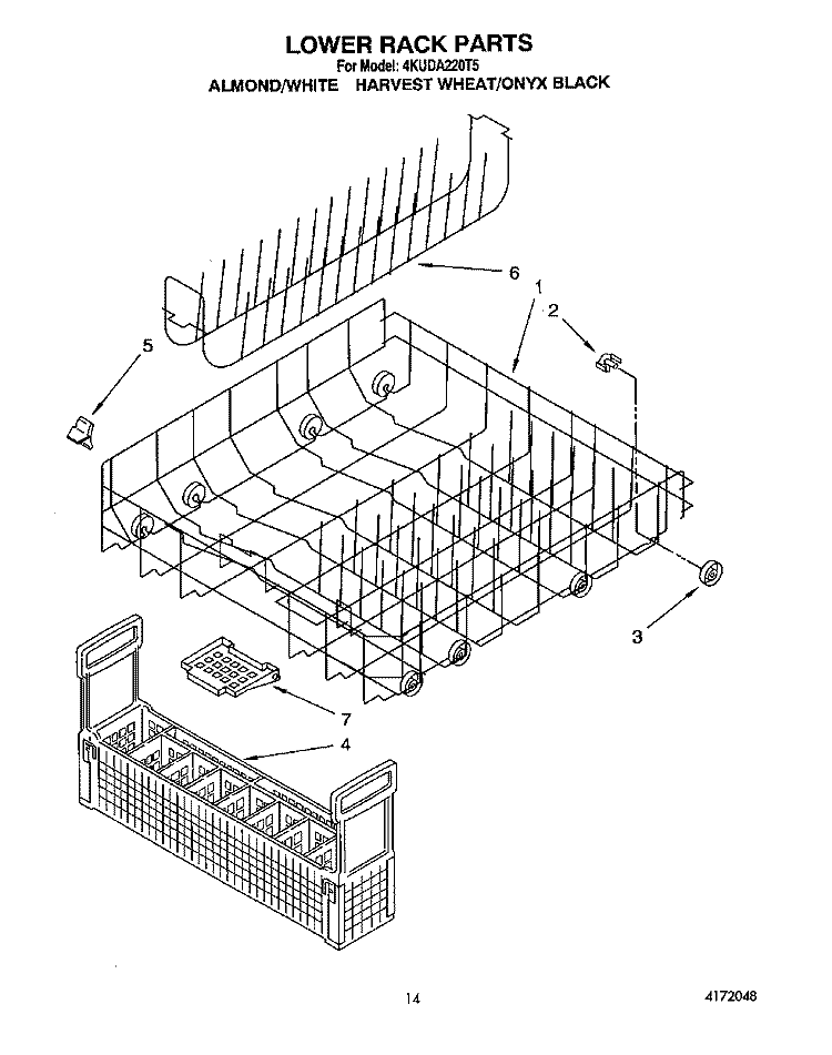 LOWER RACK Diagram and Parts List for 4KUDA220T5  KitchenAid Dishwasher