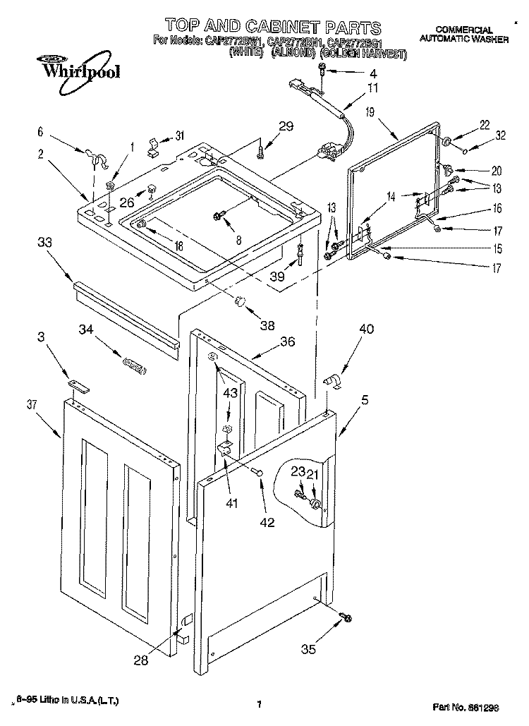 TOP AND CABINET, LIT/OPTIONAL Diagram and Parts List for CAP2772BN1  Whirlpool Washer