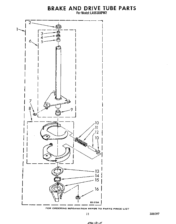 BRAKE AND DRIVE TUBE Diagram and Parts List for LA5530XPW2  Whirlpool Washer