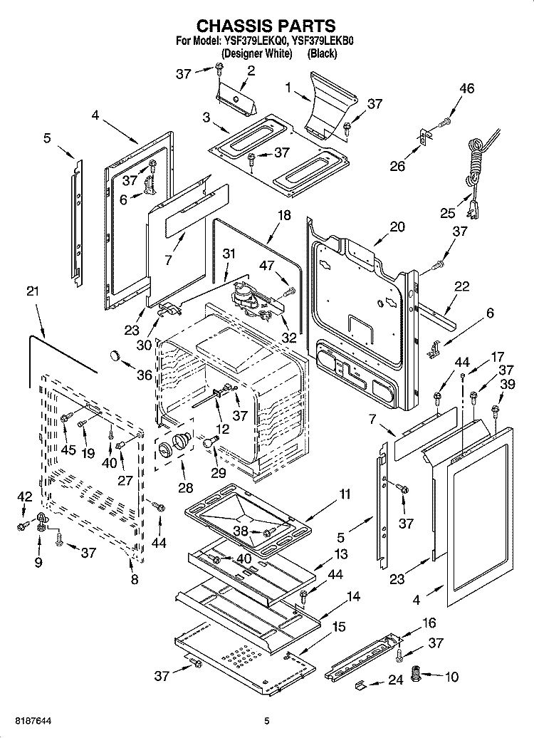 CHASSIS PARTS Diagram and Parts List for YSF379LEKB0  Whirlpool Range