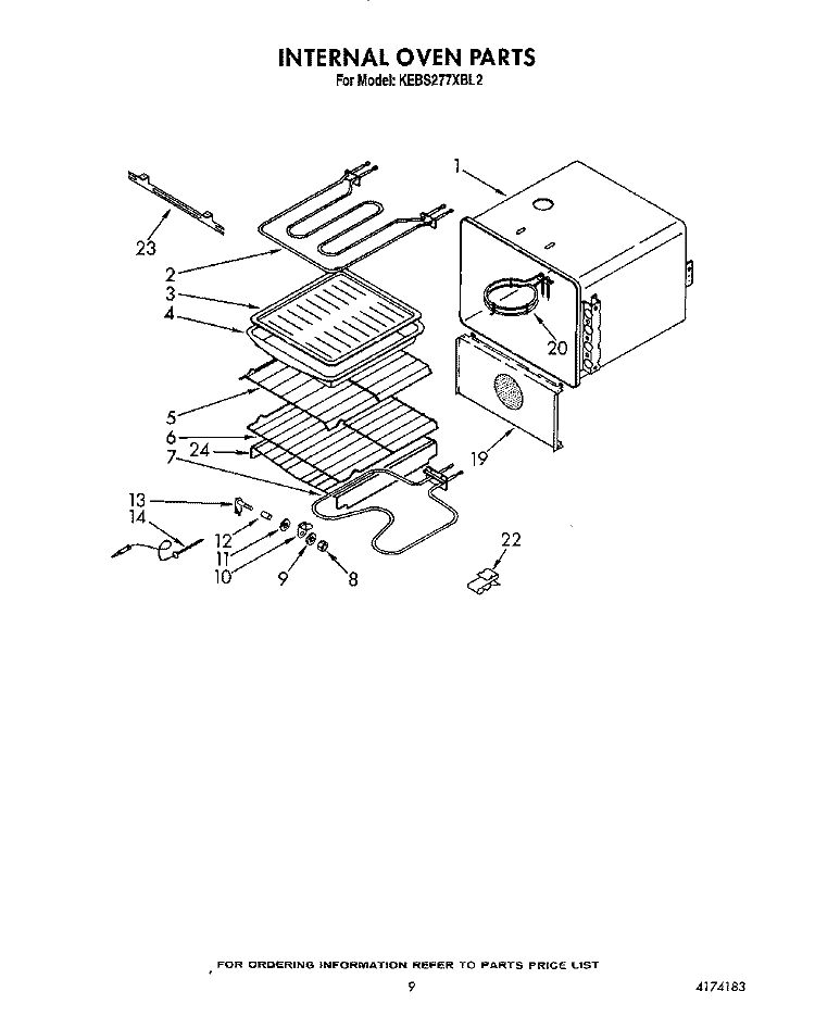 INTERNAL OVEN Diagram and Parts List for KEBS277XBL2  KitchenAid Wall Oven