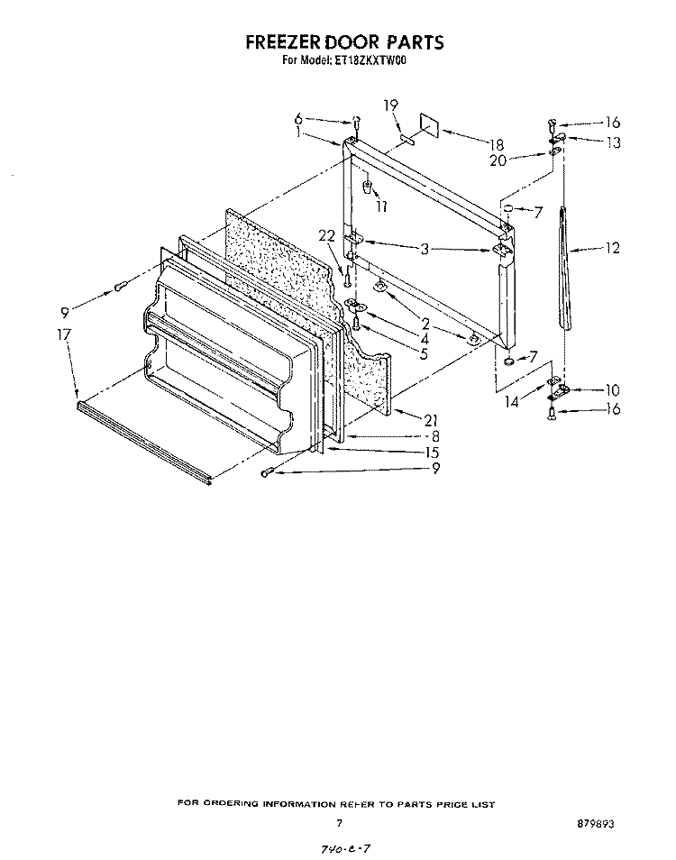 FREEZER DOOR Diagram and Parts List for ET18ZKXTN00  Whirlpool Refrigerator