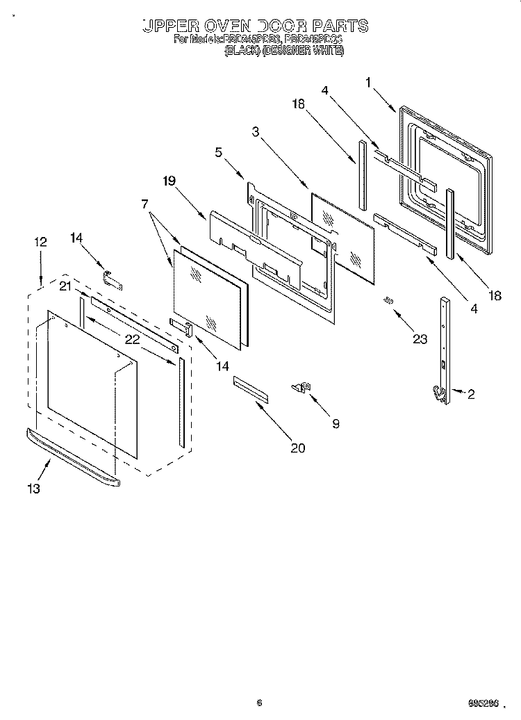 UPPER OVEN DOOR Diagram and Parts List for RBD245PDQ3  Whirlpool Wall Oven
