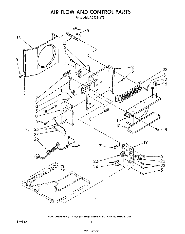 AIRFLOW AND CONTROL Diagram and Parts List for AC1204XT0  Whirlpool Air Conditioner