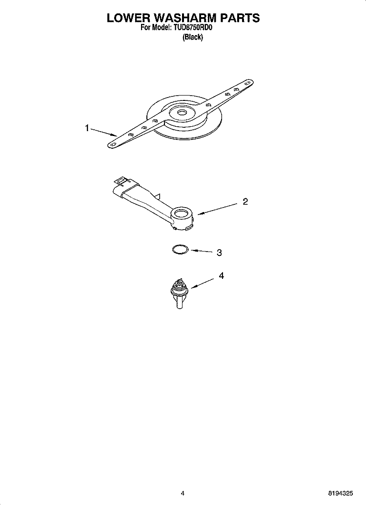 LOWER WASHARM PARTS Diagram and Parts List for TUD8750RD0  Estate Dishwasher