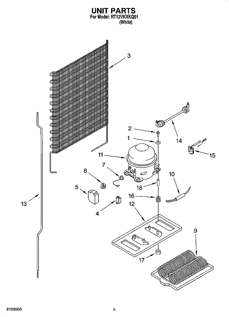 UNIT PARTS Diagram and Parts List for RT12VKXKQ01  Roper Refrigerator