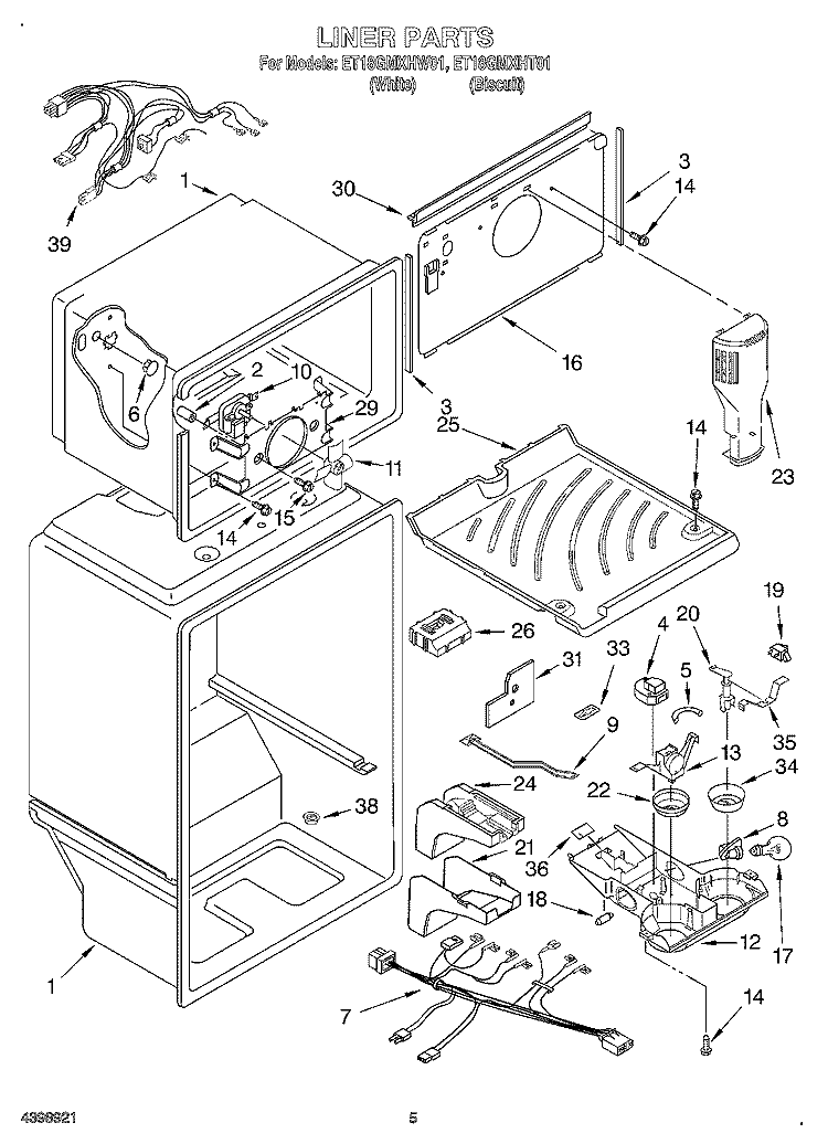 LINER Diagram and Parts List for ET18GMXHW01  Whirlpool Refrigerator