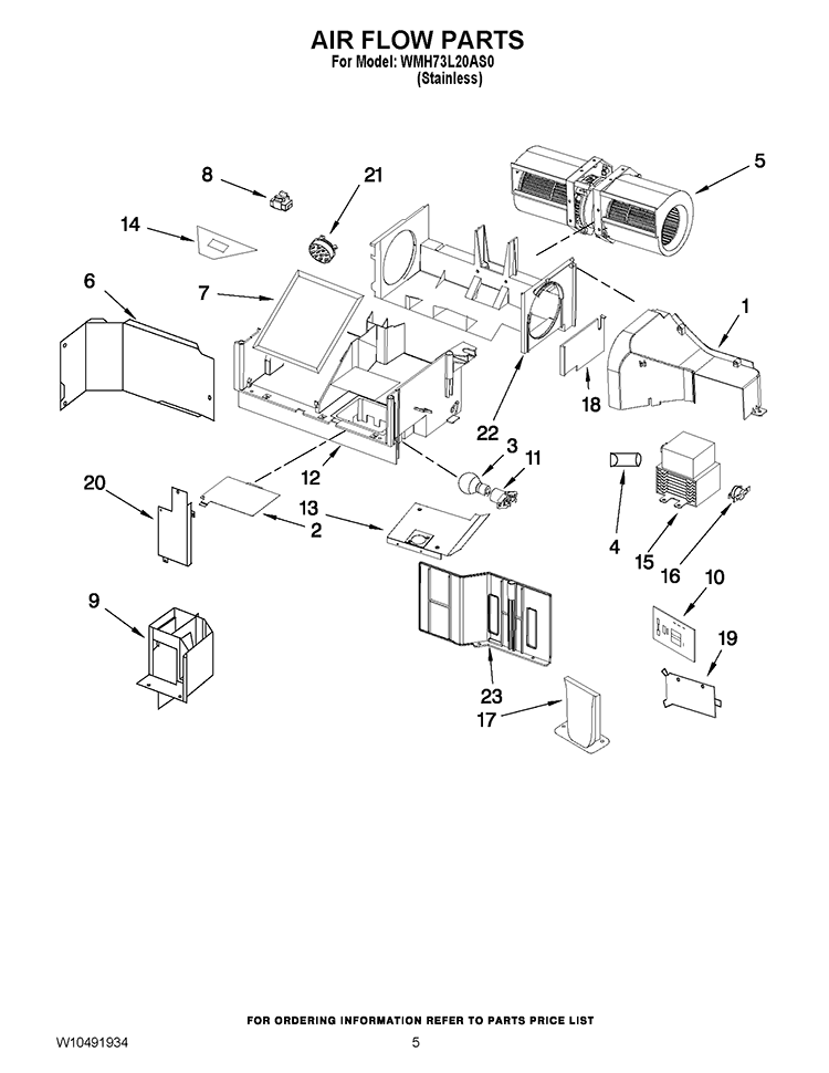 AIR FLOW PARTS Diagram and Parts List for WMH73L20AS0  Whirlpool Microwave