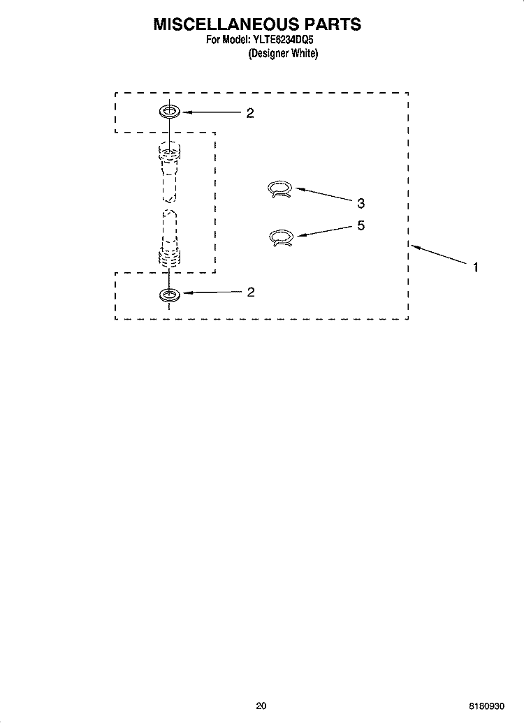 MISCELLANEOUS  PARTS, OPTIONAL PARTS (NOT INCLUDED) Diagram and Parts List for YLTE6234DQ5  Whirlpool Washer Dryer Combo
