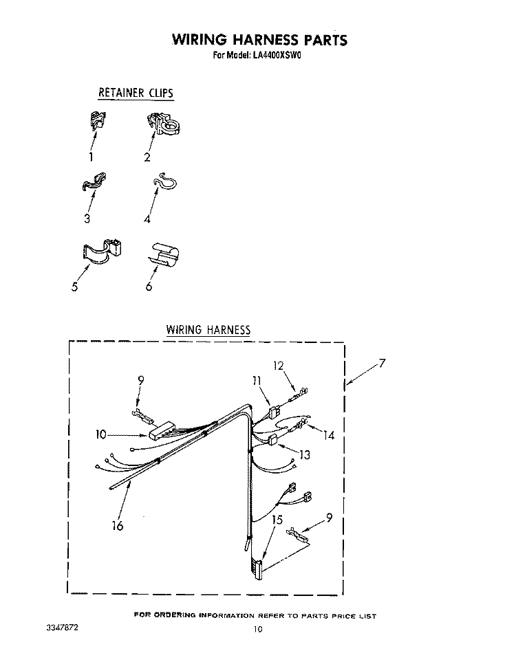 WIRING HARNESS Diagram and Parts List for LA4400XSW0  Whirlpool Washer