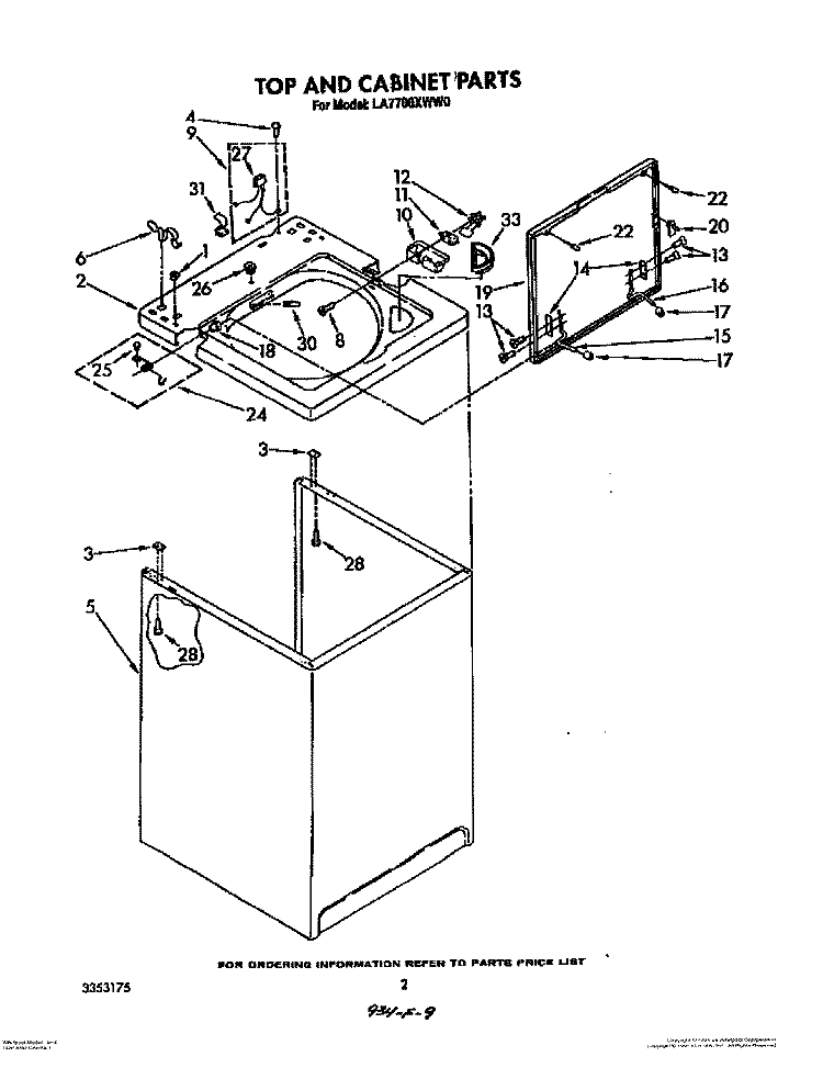 TOP AND CABINET, LITERATURE AND OPTIONAL Diagram and Parts List for LA7700XWW0  Whirlpool Washer