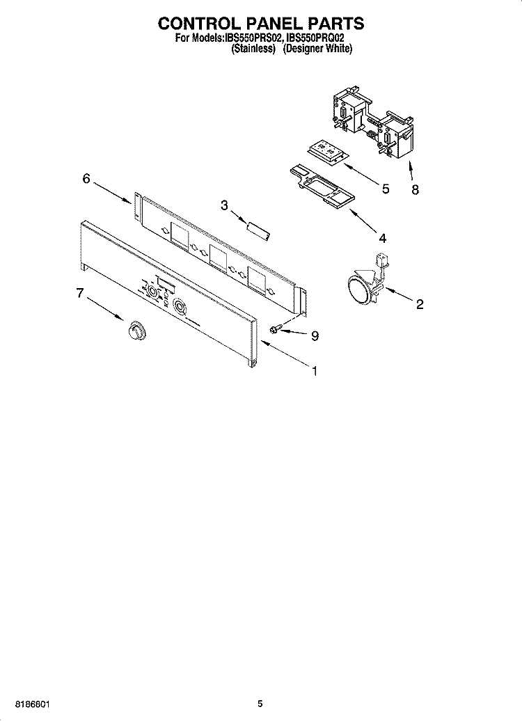 CONTROL PANEL PARTS Diagram and Parts List for IBS550PRQ02  Whirlpool Wall Oven
