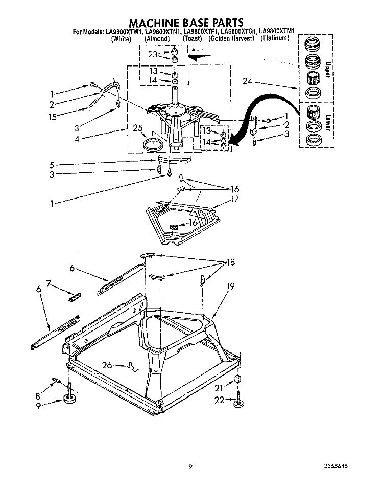 MACHINE BASE Diagram and Parts List for LA9800XTW1  Whirlpool Washer