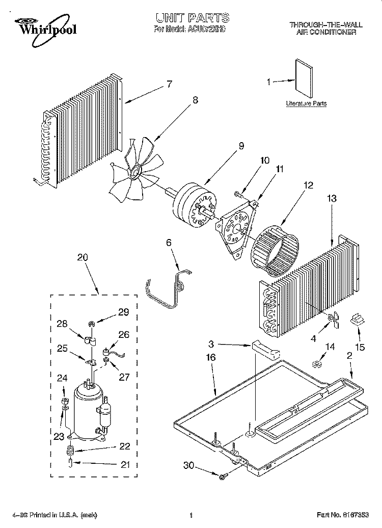 SECTION Diagram and Parts List for ACU072XH0  Whirlpool Air Conditioner