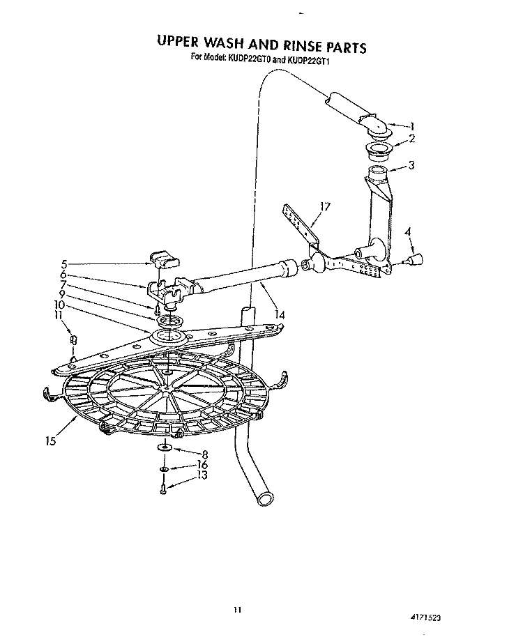 UPPER WASH AND RINSE Diagram and Parts List for KUDP22GT0  KitchenAid Dishwasher