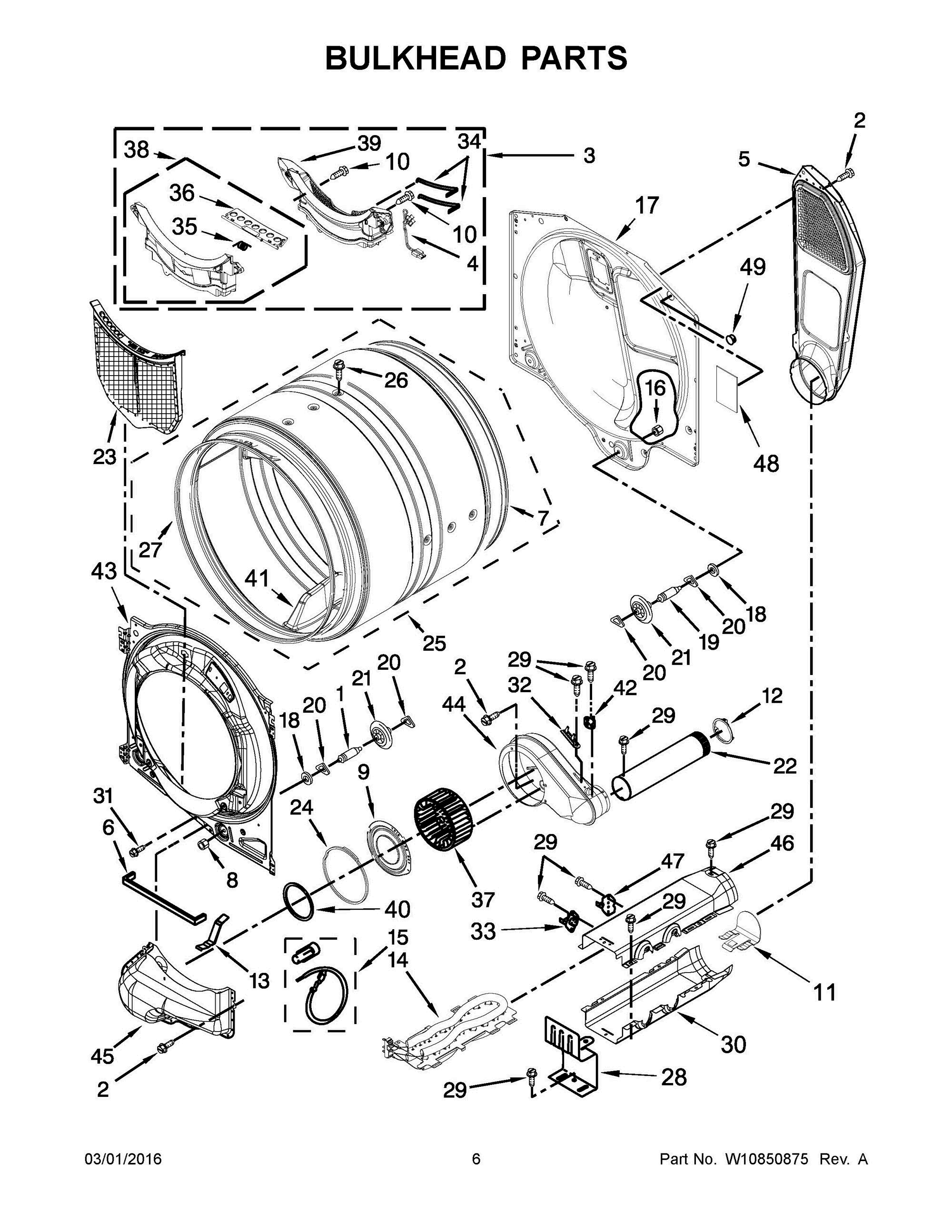04 - BULKHEAD PARTS Diagram and Parts List for YWED72HEDW1  Whirlpool Dryer