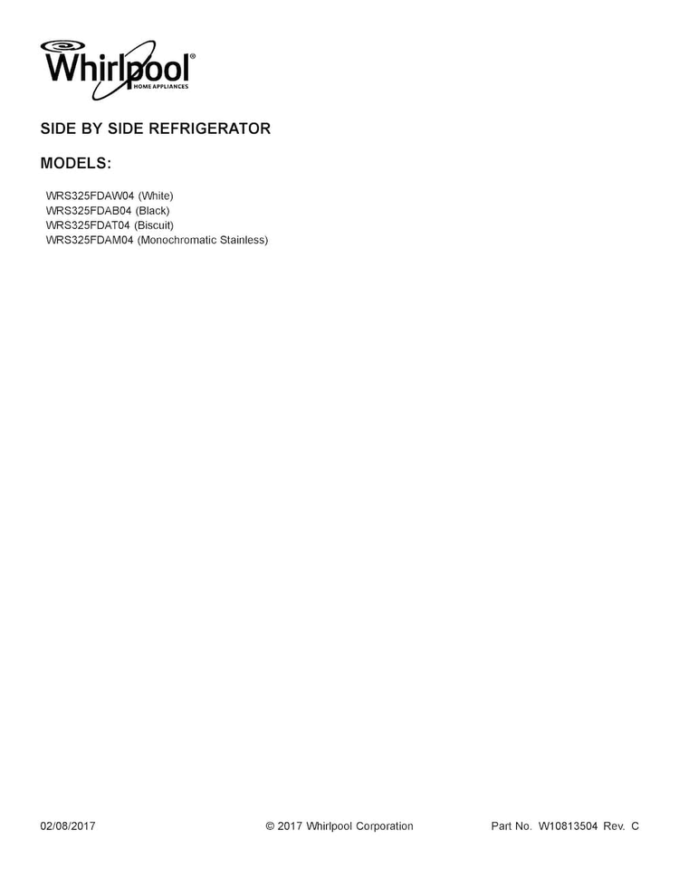 Cover Sheet Diagram and Parts List for WRS325FDAT04  Whirlpool Refrigerator