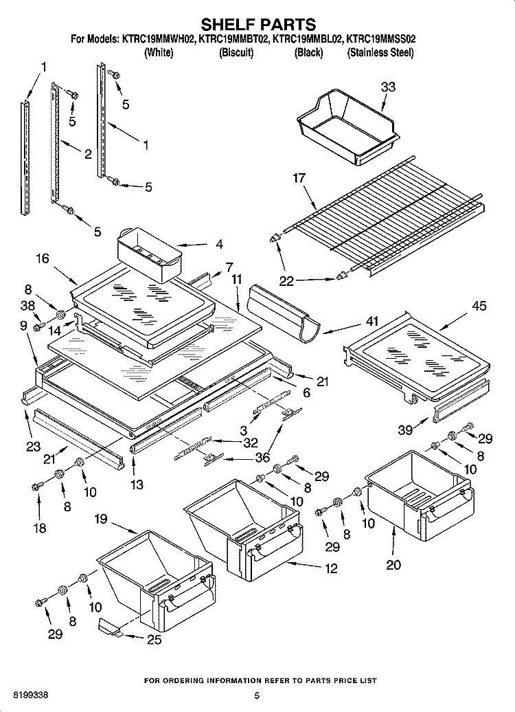 SHELF PARTS Diagram and Parts List for KTRC19MMBT02  KitchenAid Refrigerator