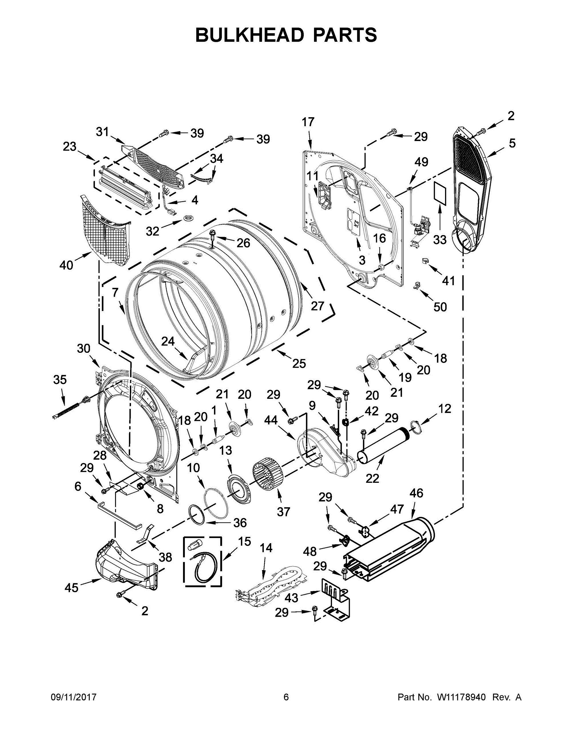 04 - BULKHEAD PARTS Diagram and Parts List for MED5500FW1  Whirlpool Dryer