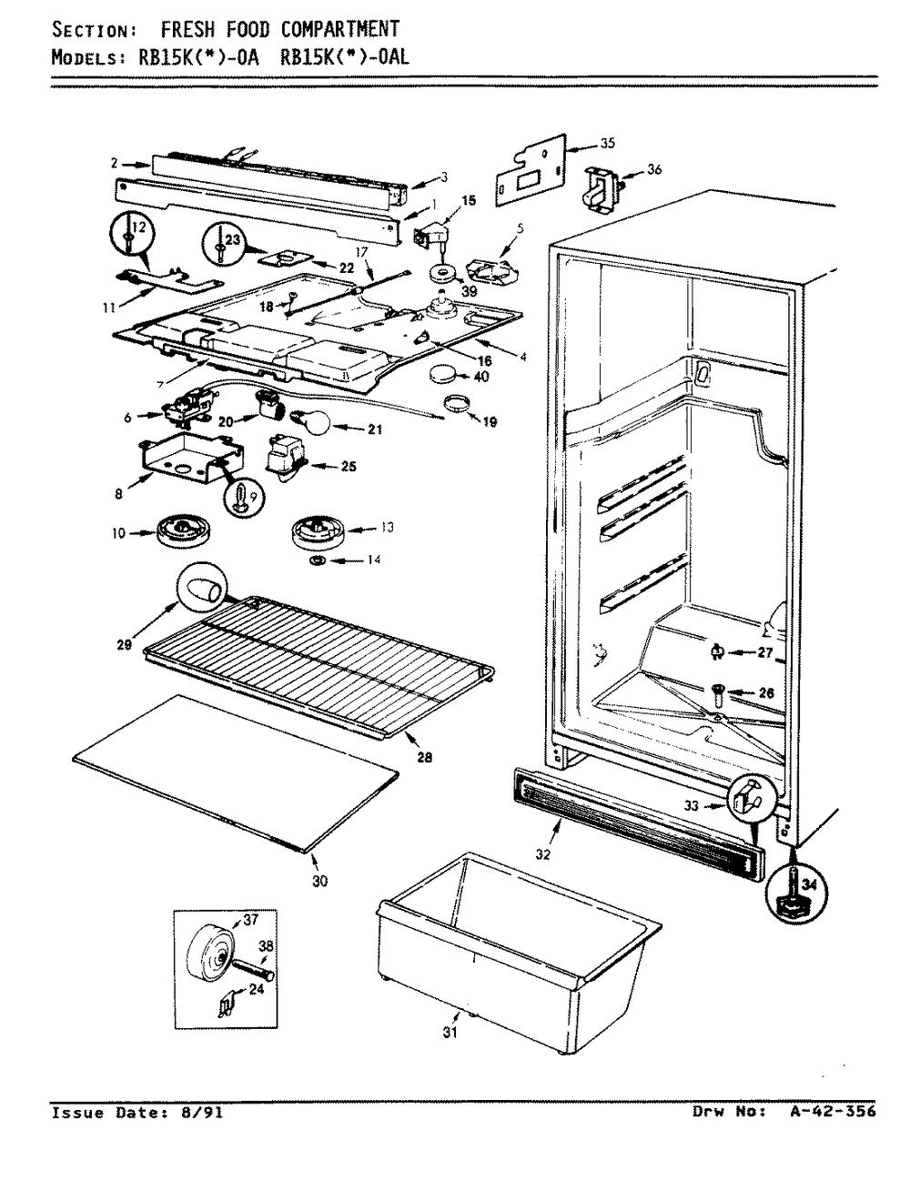 03 - Fresh Food Compartment Diagram and Parts List for RB15KA-0AL  Whirlpool Refrigerator