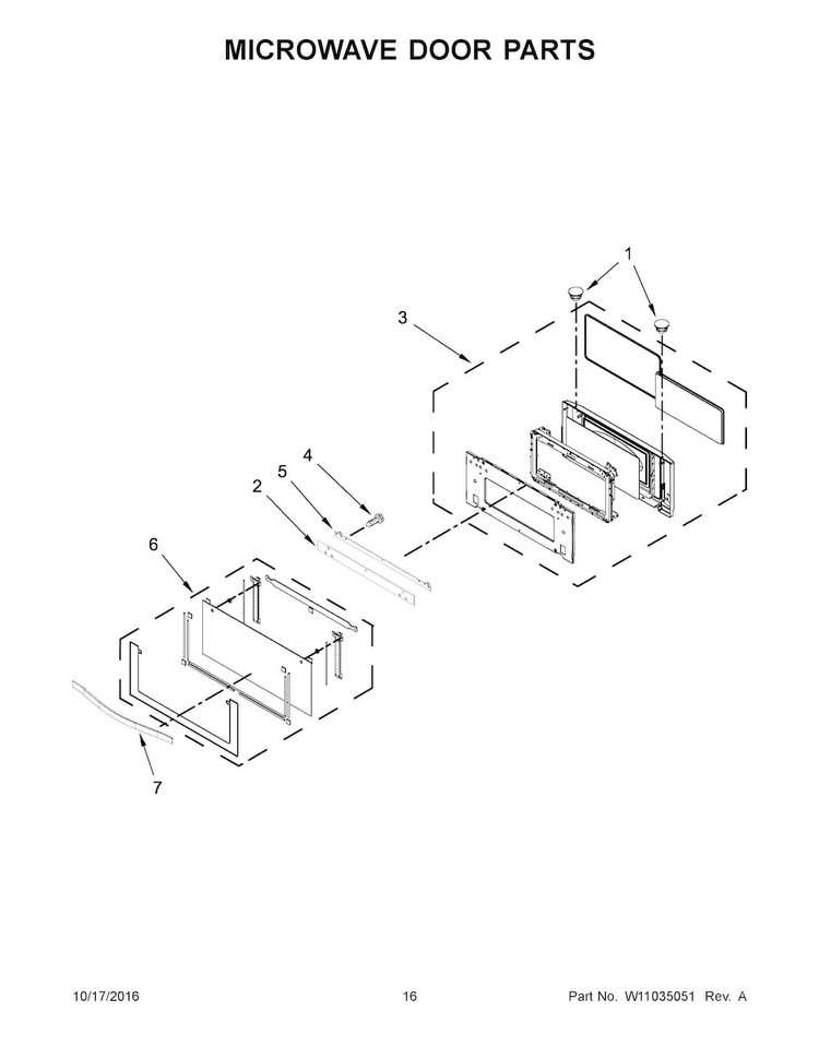 Microwave Door Parts Diagram and Parts List for WOC54EC0AS04  Whirlpool Microwave
