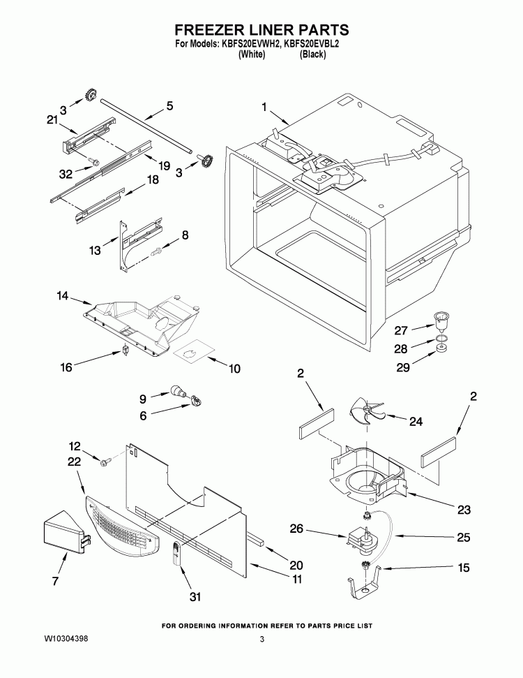 FREEZER LINER PARTS Diagram and Parts List for KBFS20EVBL2  KitchenAid Refrigerator