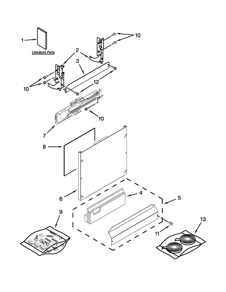 Door And Panel Parts Diagram and Parts List for KUDS30FXPAA  KitchenAid Dishwasher