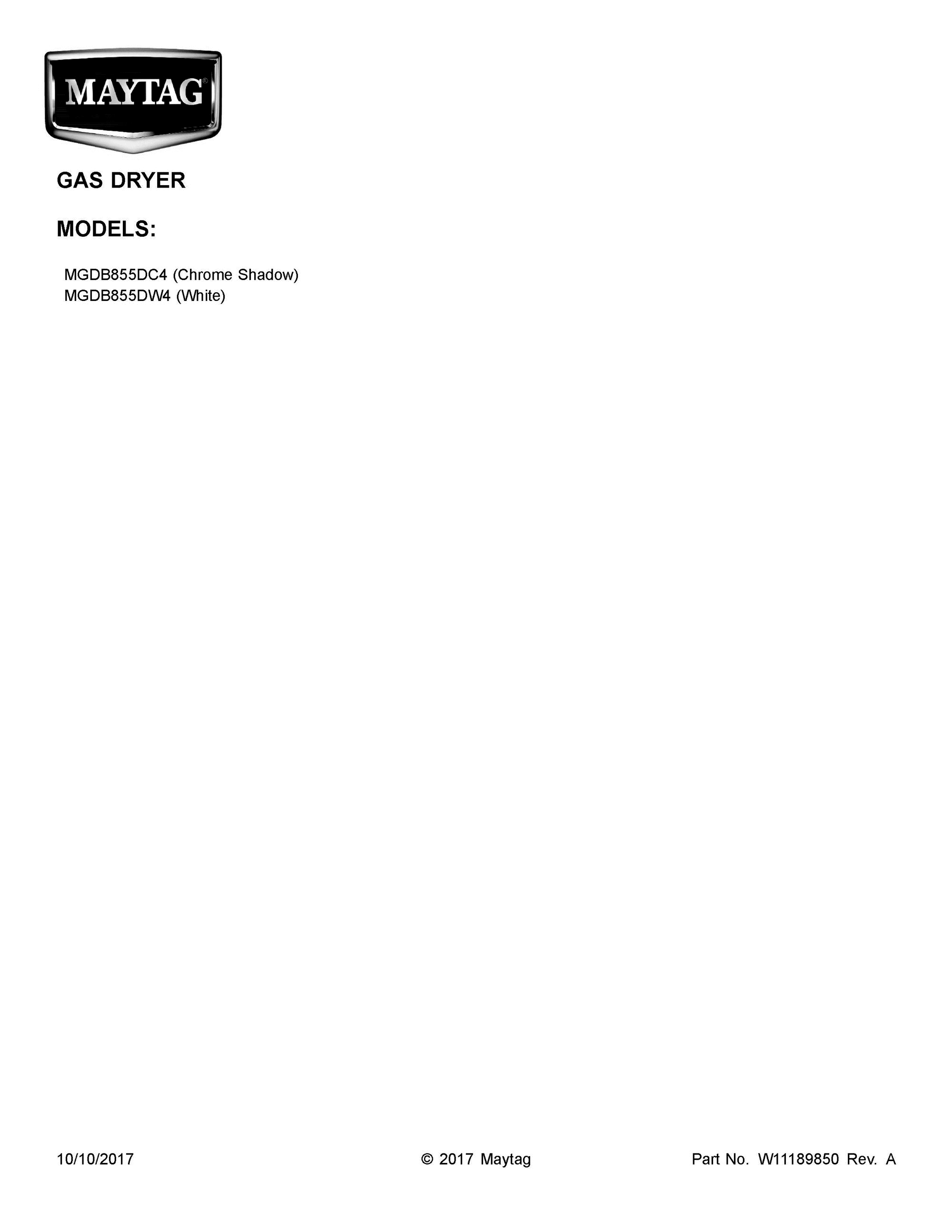 01 - COVER SHEET Diagram and Parts List for MGDB855DW4  Whirlpool Dryer