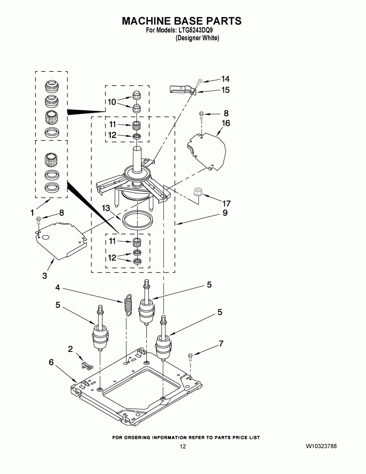 MACHINE BASE PARTS Diagram and Parts List for LTG5243DQ9  Whirlpool Washer Dryer Combo