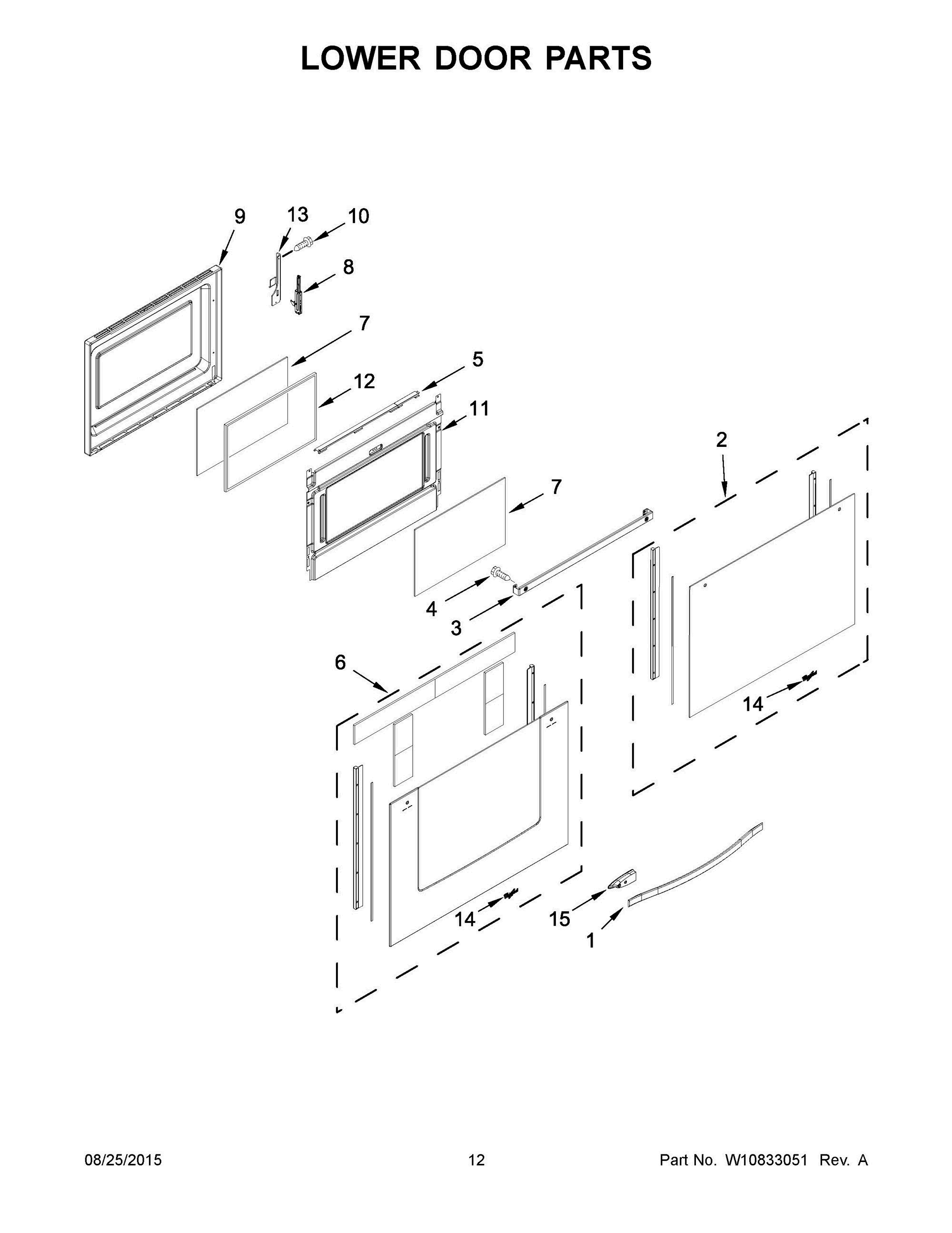 07 - LOWER DOOR PARTS Diagram and Parts List for YWGE755C0BH2  Whirlpool Range