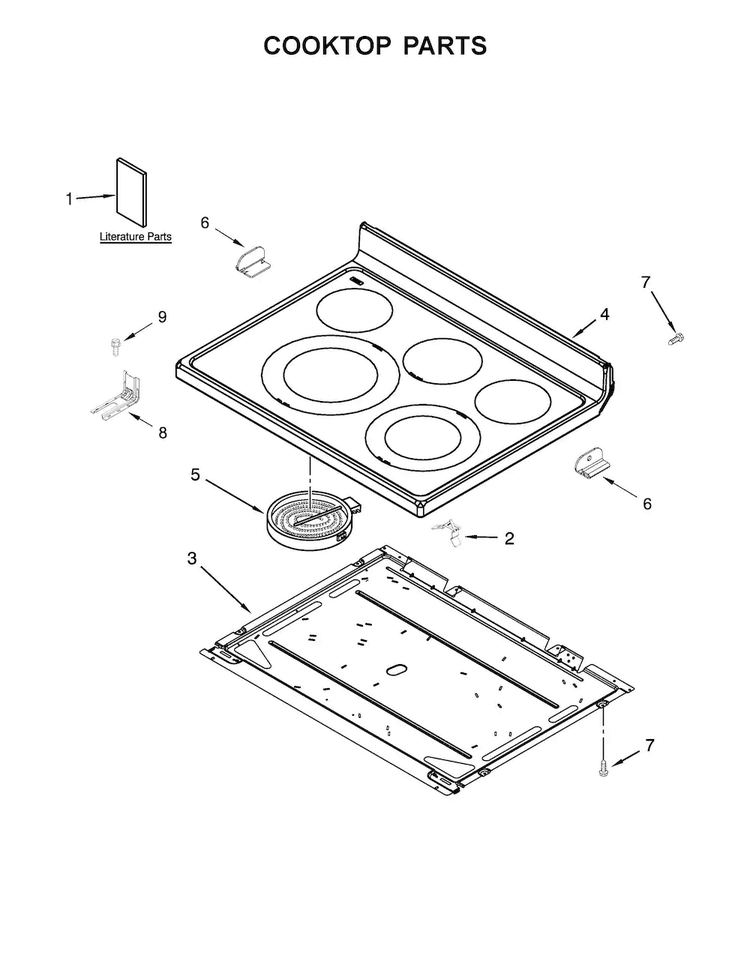 Cooktop Parts Diagram and Parts List for WFE530C0EW0  Whirlpool Range