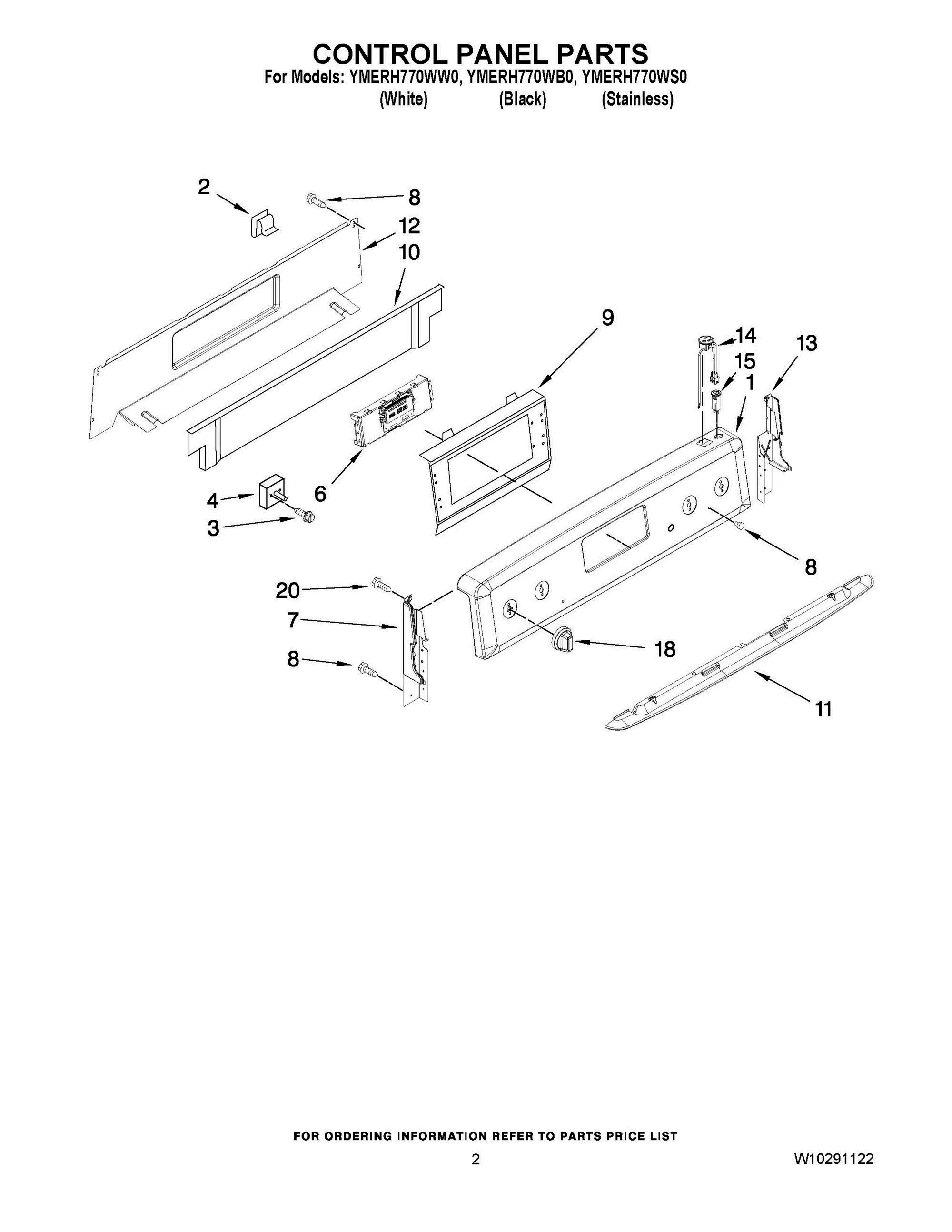 02 - CONTROL PANEL PARTS Diagram and Parts List for YMERH770WB0  Whirlpool Range