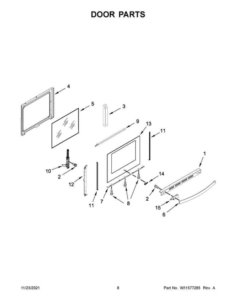 Door Parts Diagram and Parts List for WEG750H0HW2  Whirlpool Range