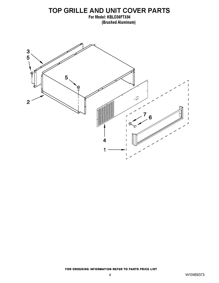 TOP GRILLE AND UNIT COVER PARTS Diagram and Parts List for KBLO36FTX04  KitchenAid Refrigerator