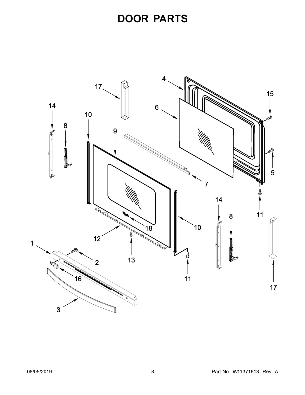 Door Parts Diagram and Parts List for YWFE775H0HB1  Whirlpool Range