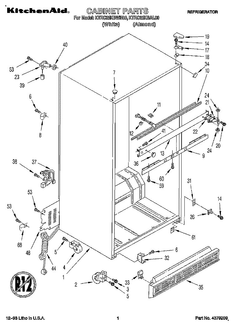 CABINET Diagram and Parts List for KTRC22KBAL00  KitchenAid Refrigerator