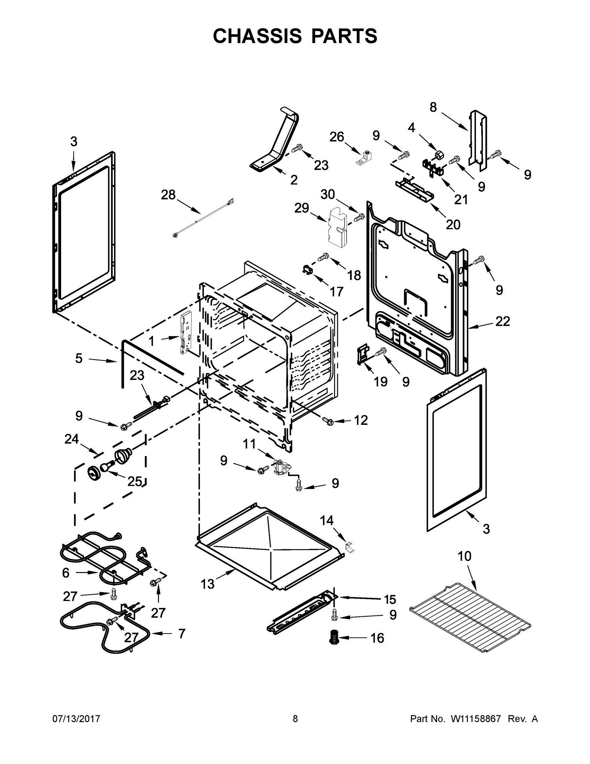 05 - CHASSIS PARTS Diagram and Parts List for YAER6303MFW1  Whirlpool Range