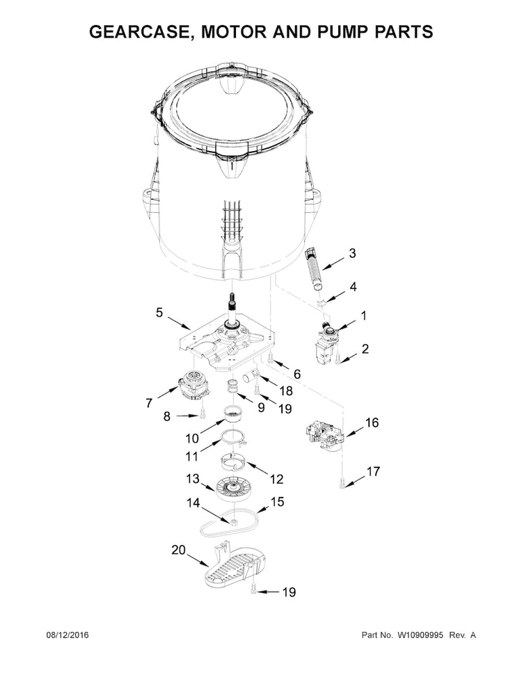 Gearcase, Motor And Pump Parts Diagram and Parts List for ITW4671EW1  Inglis Washer