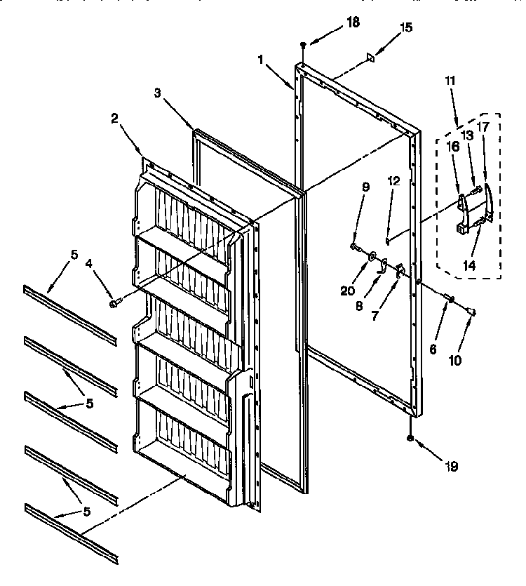 Door Diagram and Parts List for EV150NXEW0  Whirlpool Freezer