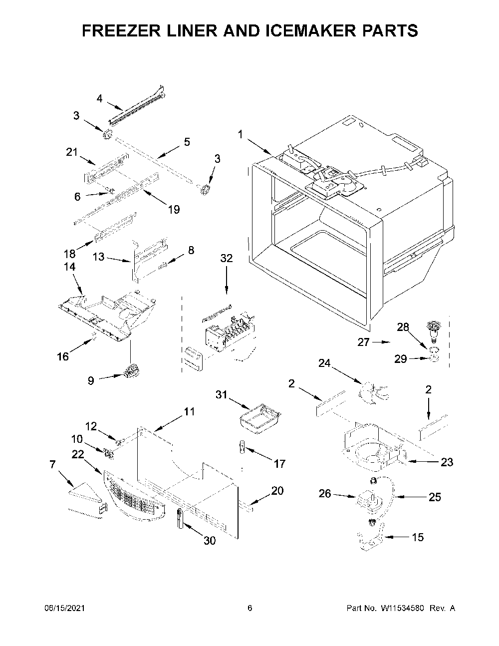 Freezer Liner And Icemaker Parts Diagram and Parts List for KRFC300ESS06  KitchenAid Refrigerator