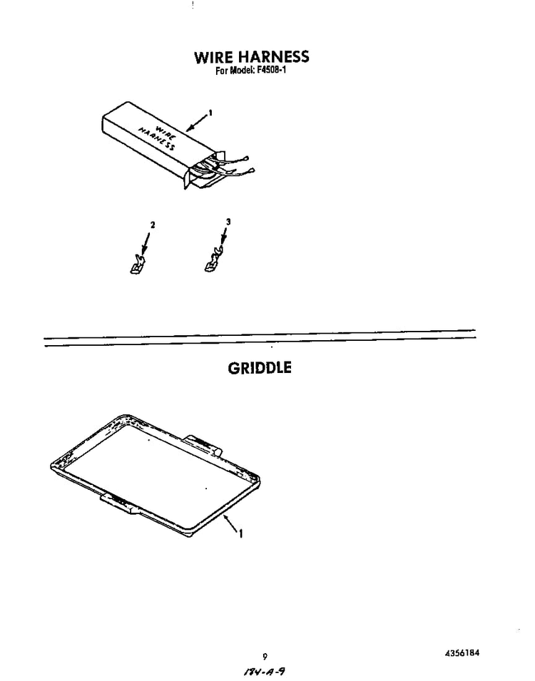 Wire Harness Diagram and Parts List for F4508*1  Roper Range