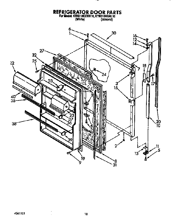 Refrigerator Door Diagram and Parts List for KTRD18KXWH00  KitchenAid Refrigerator