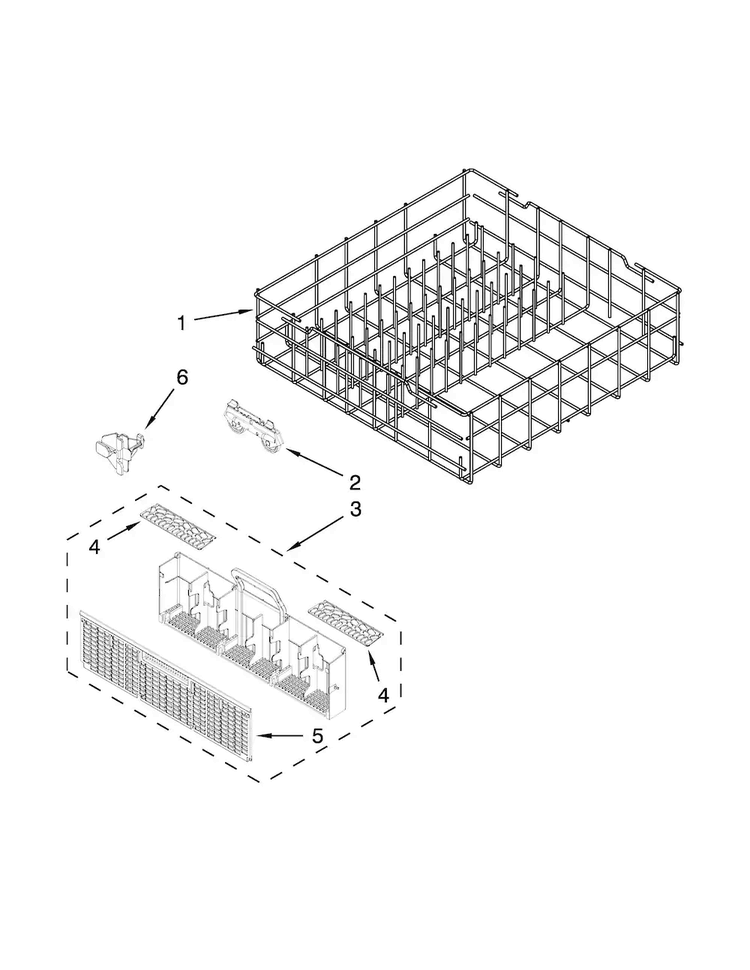 Lower Rack Parts Diagram and Parts List for WDT710PAYB6  Whirlpool Dishwasher