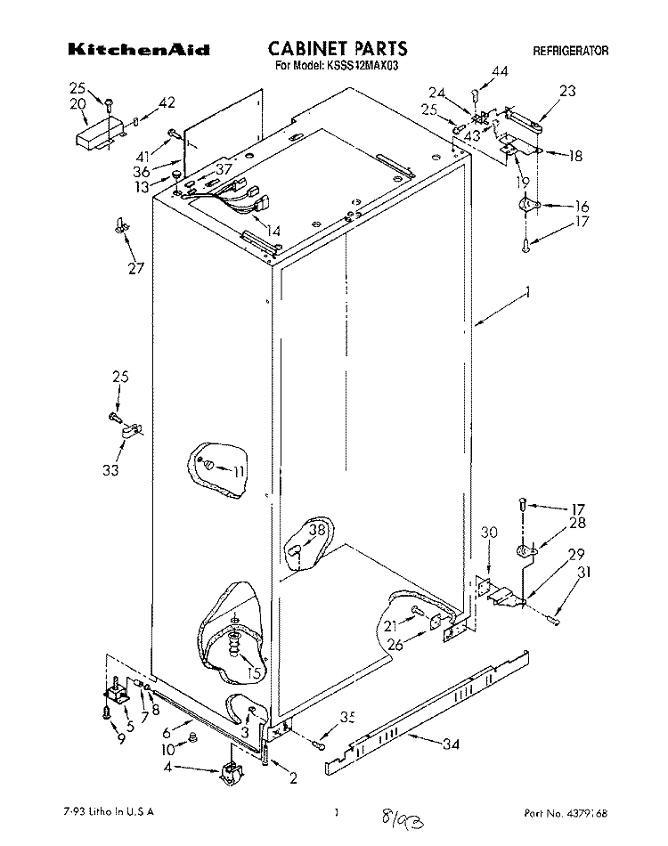 CABINET Diagram and Parts List for KSSS42MAX03  KitchenAid Refrigerator