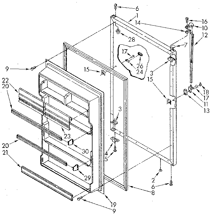 Refrigerator Door Diagram and Parts List for ET20AKXSF07  Whirlpool Refrigerator