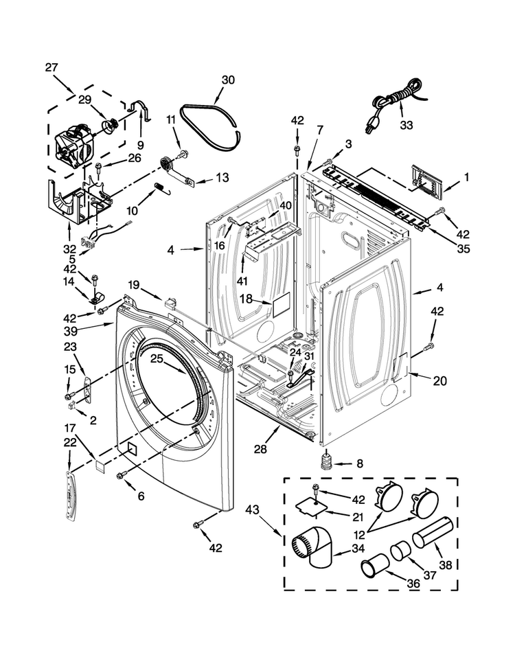 Cabinet Parts Diagram and Parts List for 7MWGD95HEDU0  Whirlpool Dryer