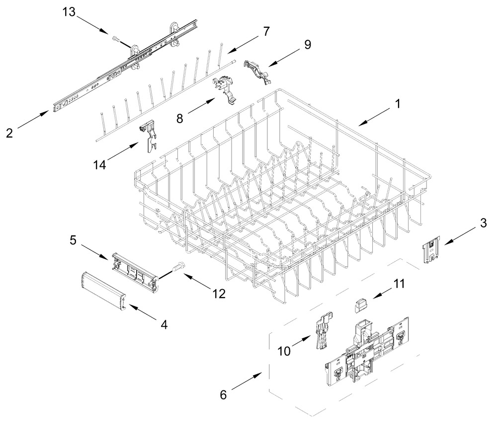 Upper Rack And Track Parts Diagram and Parts List for JDTS3924SL0  Whirlpool Dishwasher