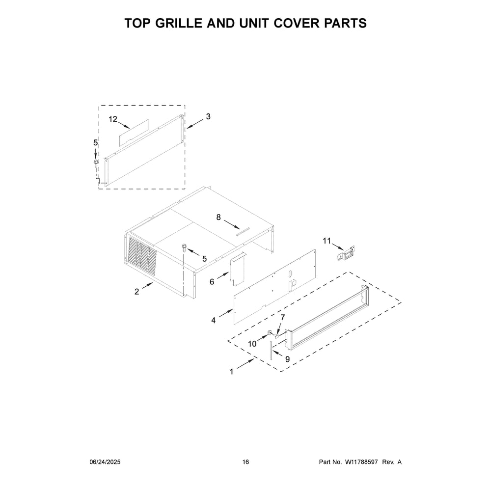 Top Grille And Unit Cover Parts Diagram and Parts List for KBFN502EPA06  KitchenAid Refrigerator