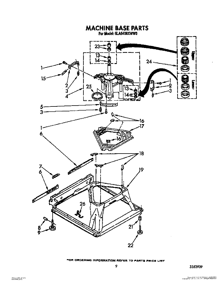MACHINE BASE Diagram and Parts List for 6LA5400XWM0  Whirlpool Washer