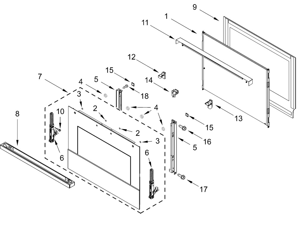 Upper Oven Door Parts Diagram and Parts List for JOEDC530RM00  Whirlpool Wall Oven